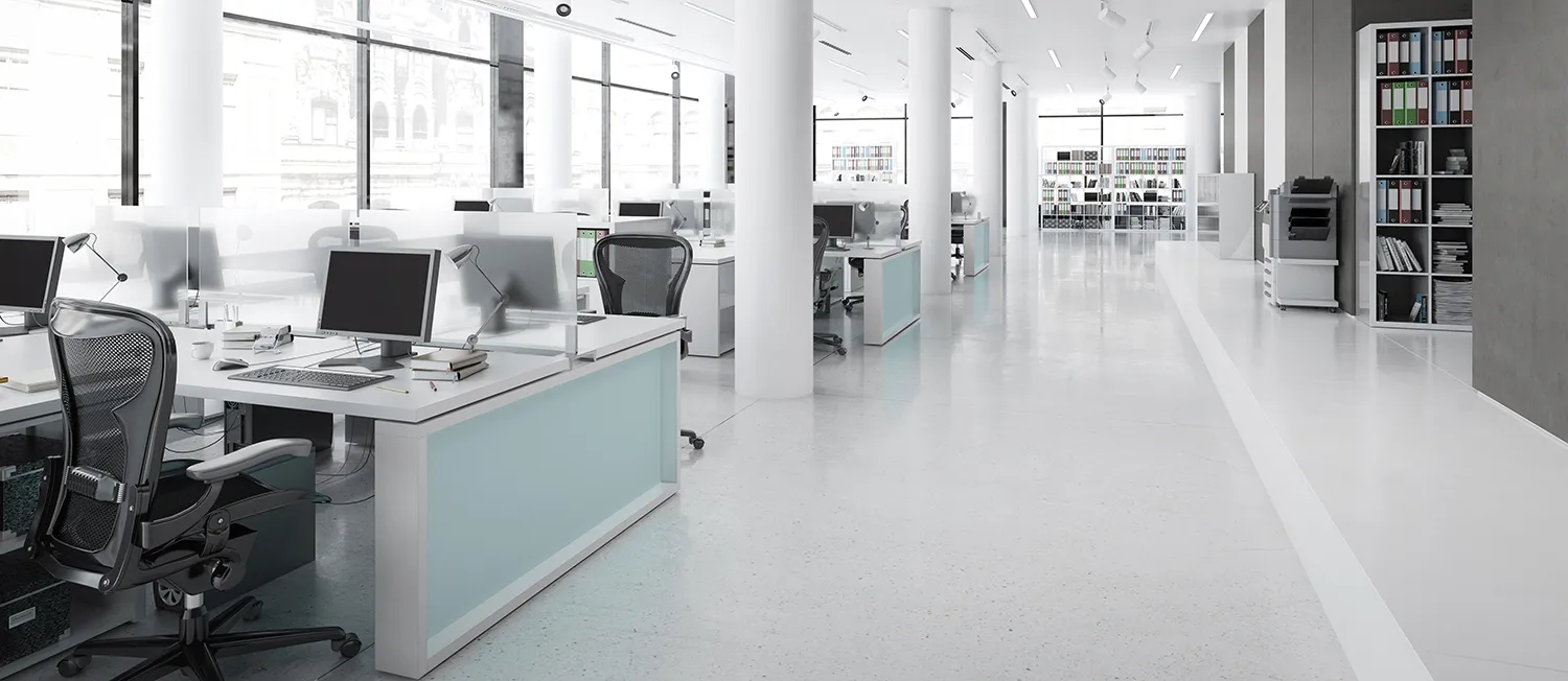 Moderne Büroeinrichtung – Panorama-3D-Visualisierung